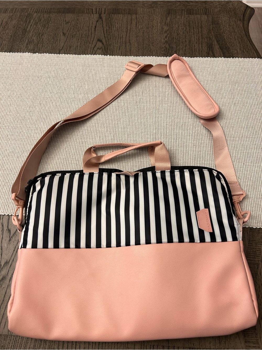 Pink, Black and White Stripe Convertible Laptop Bag
